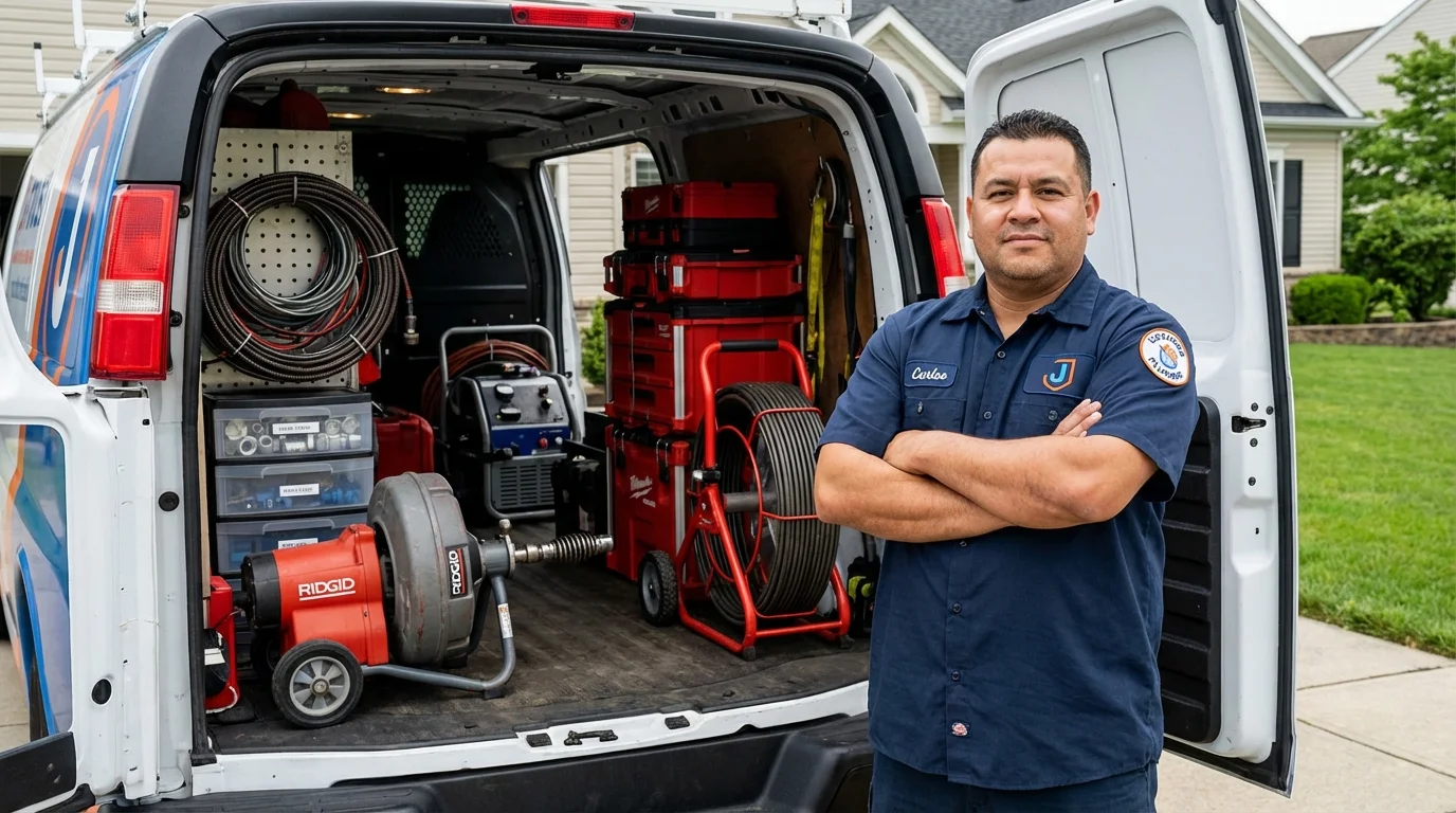 Professional drain cleaning equipment and Johns Plumbing LLC plumber in Fairfax