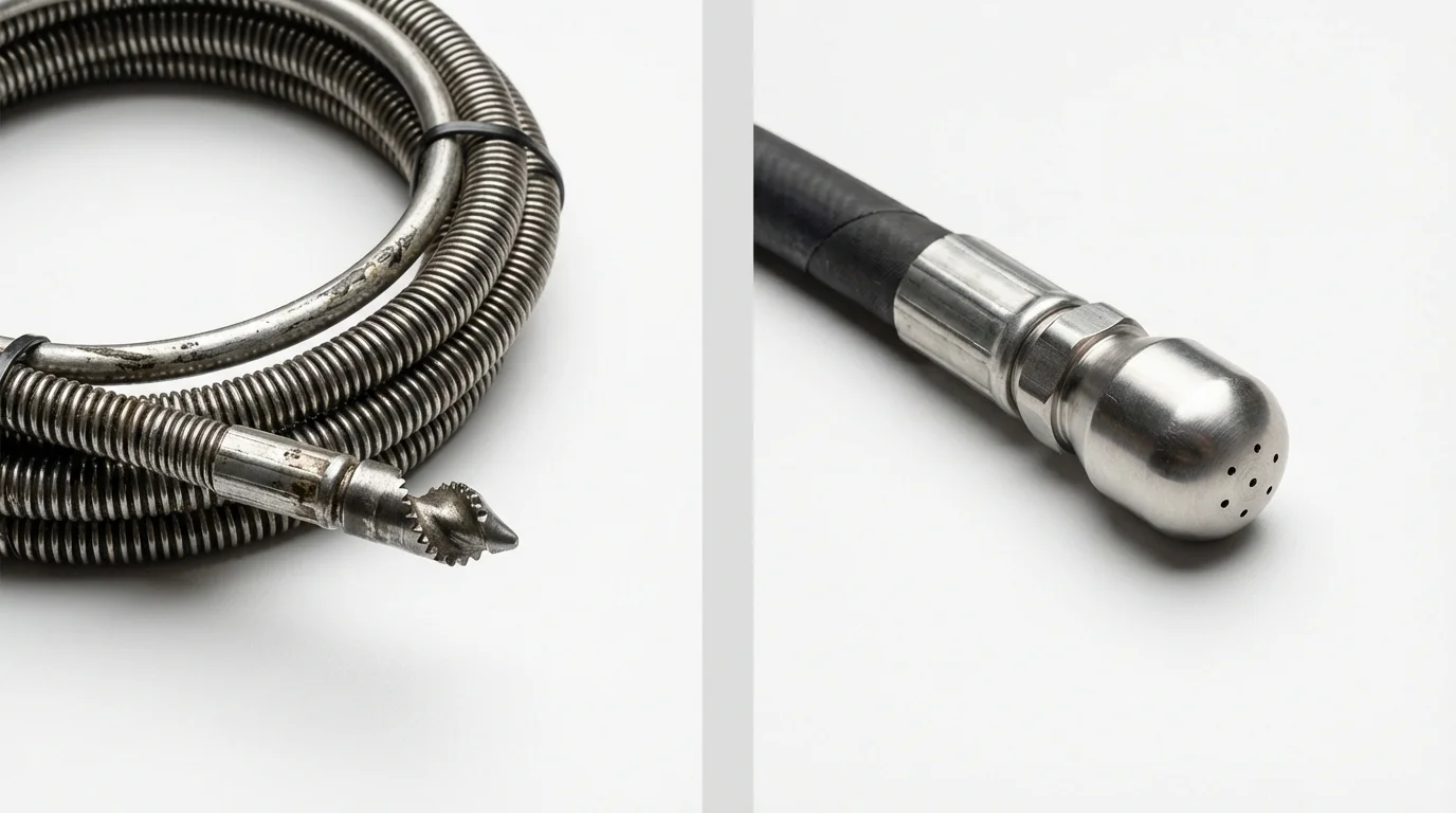 Drain snake cable and hydro jetting nozzle used for drain cleaning in Fairfax, VA