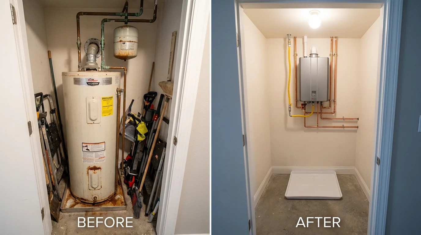 Tank water heater versus wall-mounted tankless unit comparison for Fairfax, VA homeowners